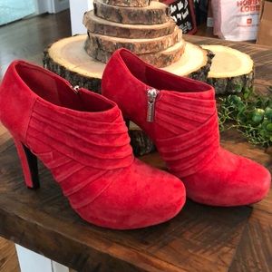 Red suede booties